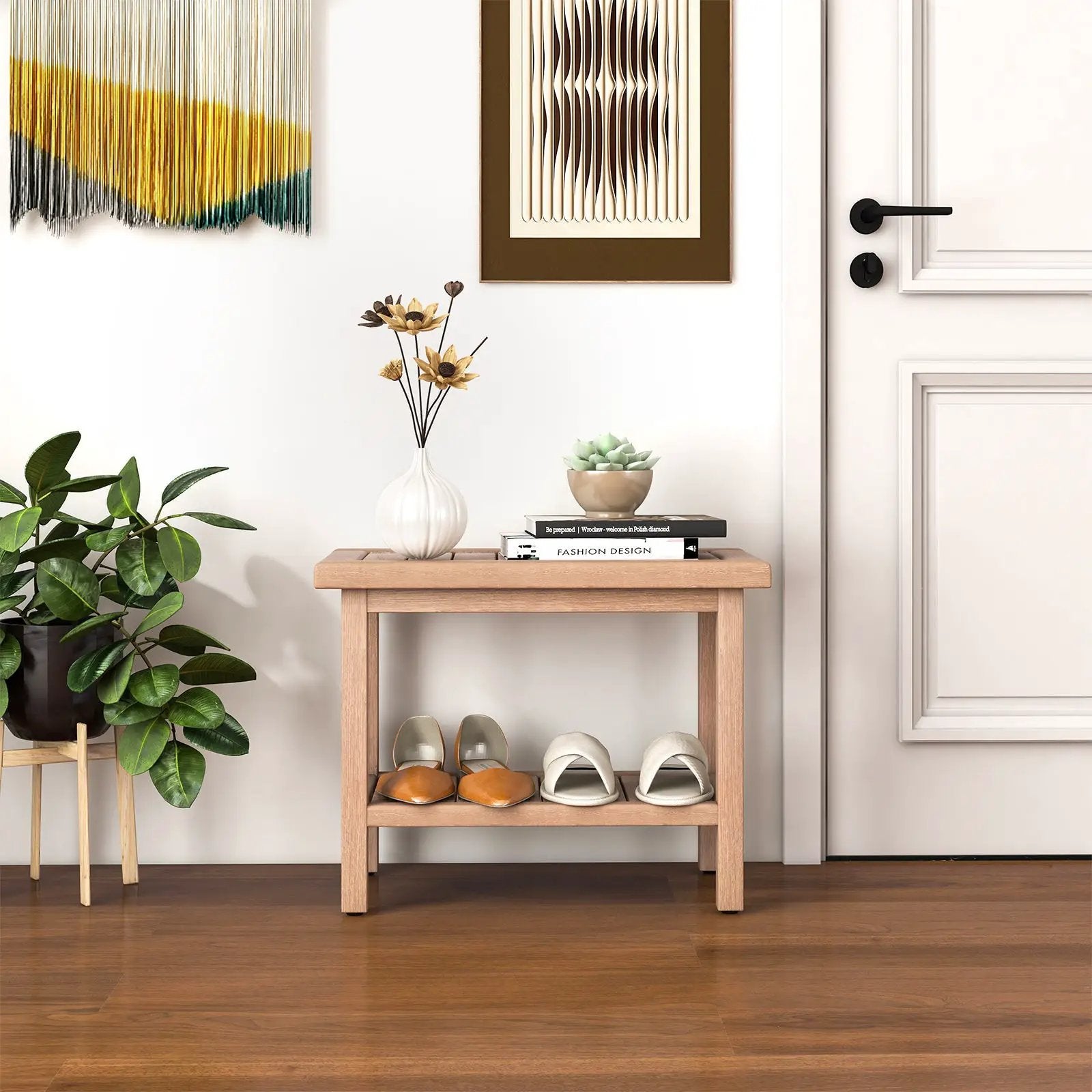 21 Inches Teak Shower Bench with Storage Shelf by DirectDeals