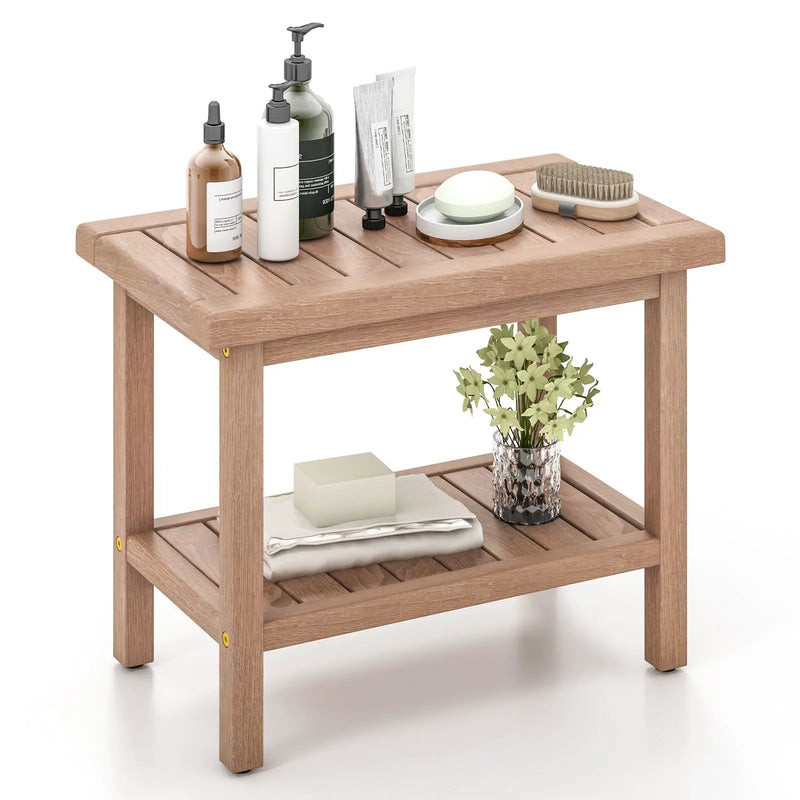21 Inches Teak Shower Bench with Storage Shelf by DirectDeals