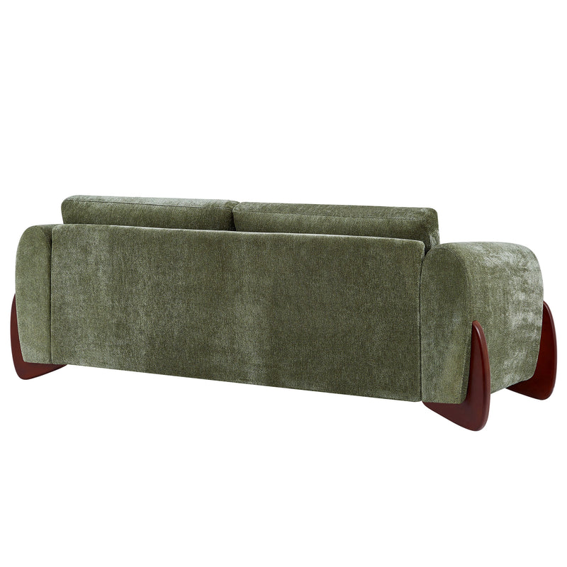 89"L Chenille Sofa with Wooden Legs – Olive by HouseOfZazla