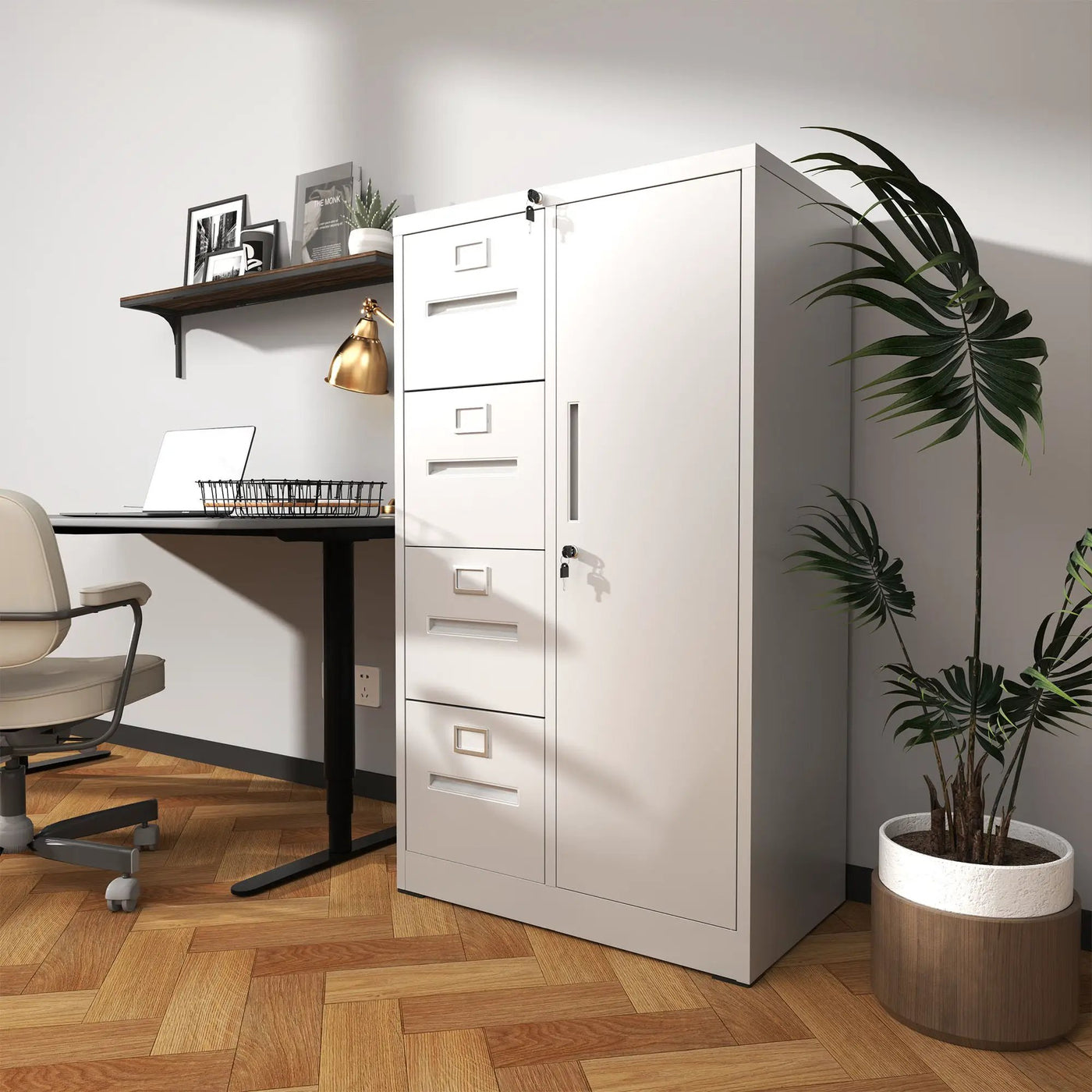 Metal Storage Vertical Filing Cabinet With Lock, 4 Drawers, 1 Door, Steel Construction, School / Office Use by HouseOfZazla