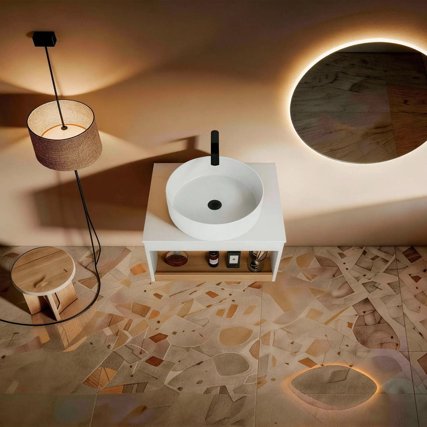 Floating Bathroom Vanity With Glossy Round Vessel Sink by HouseOfZazla