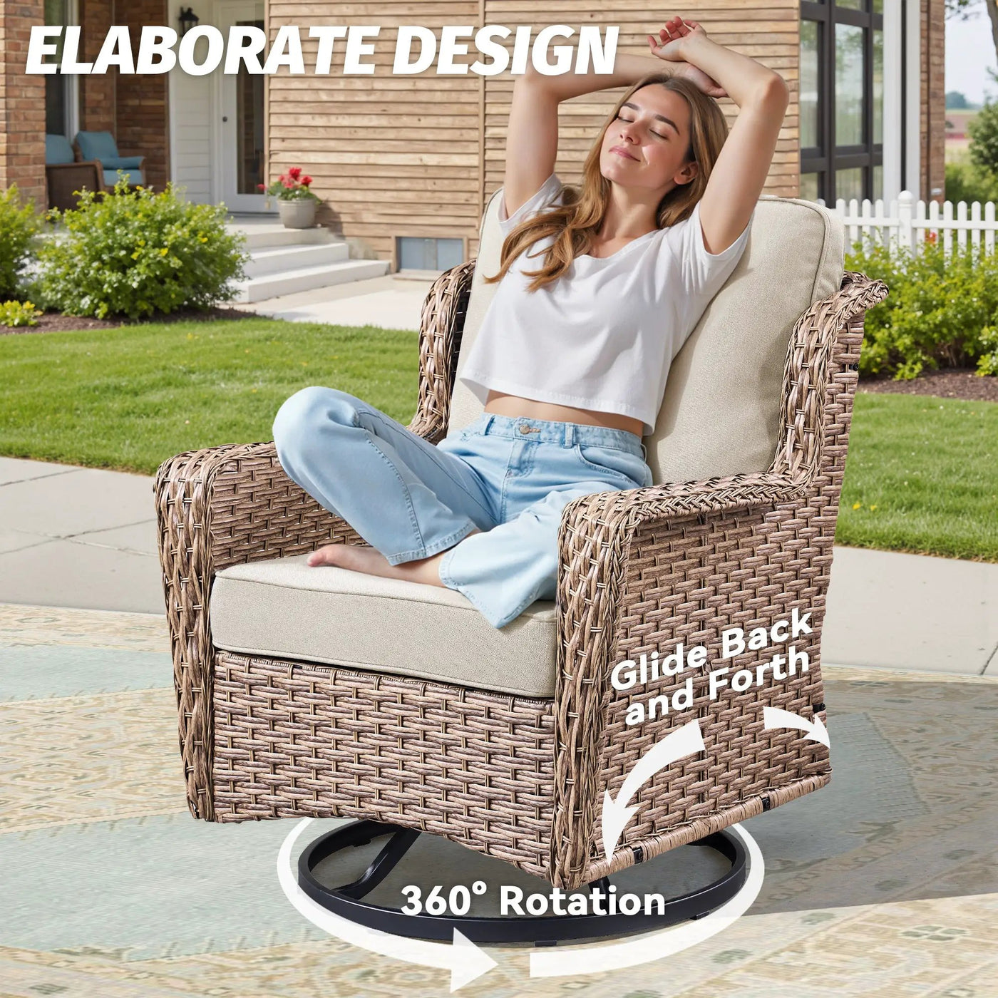 2-Person Outdoor Wicker Swivel Rocker Seating Group by HouseOfZazla