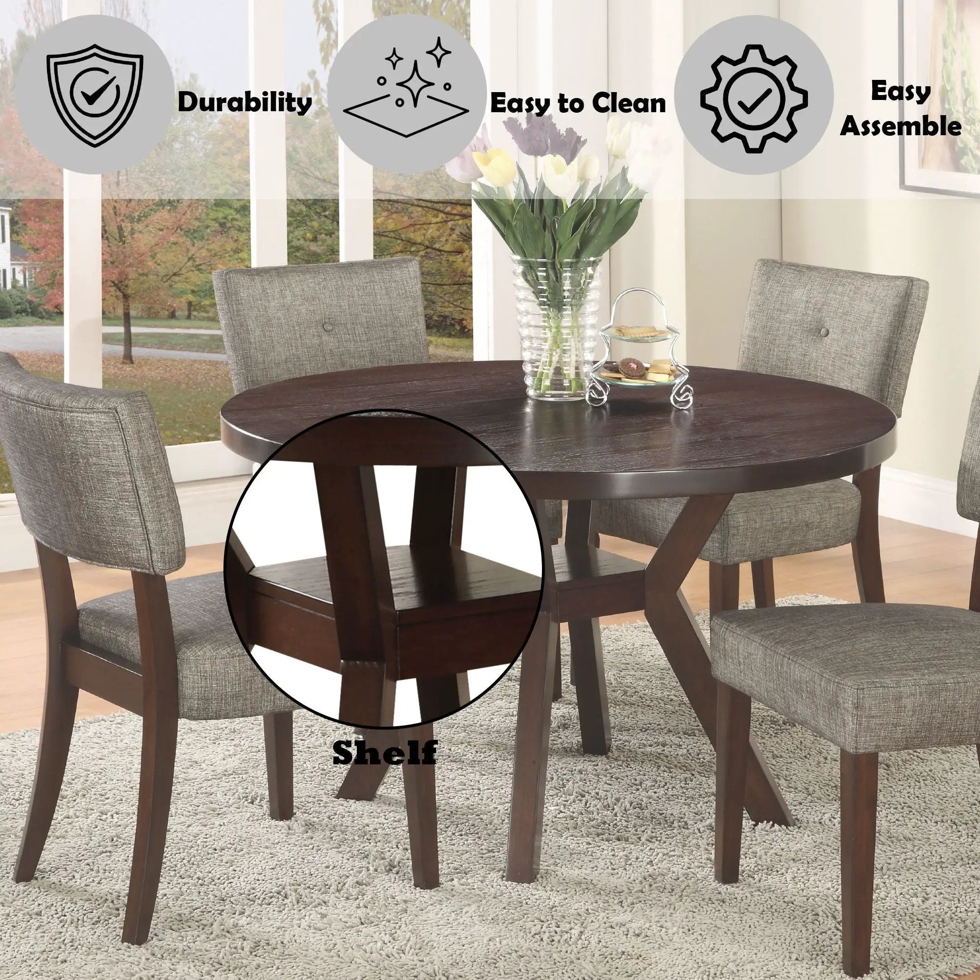 Drake - 5 Pieces Dining Room Set - Espresso / Gray by HouseOfZazla