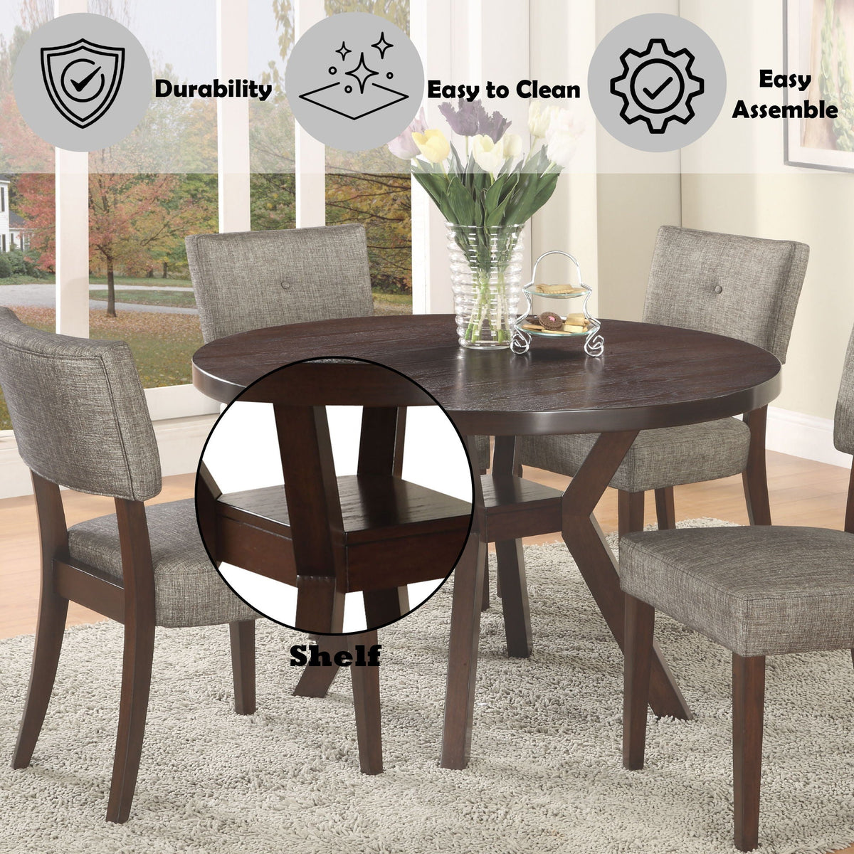 Drake 5 Piece Dining Room Set with Espresso Table and Gray Fabric Chairs, photo 2 of 4