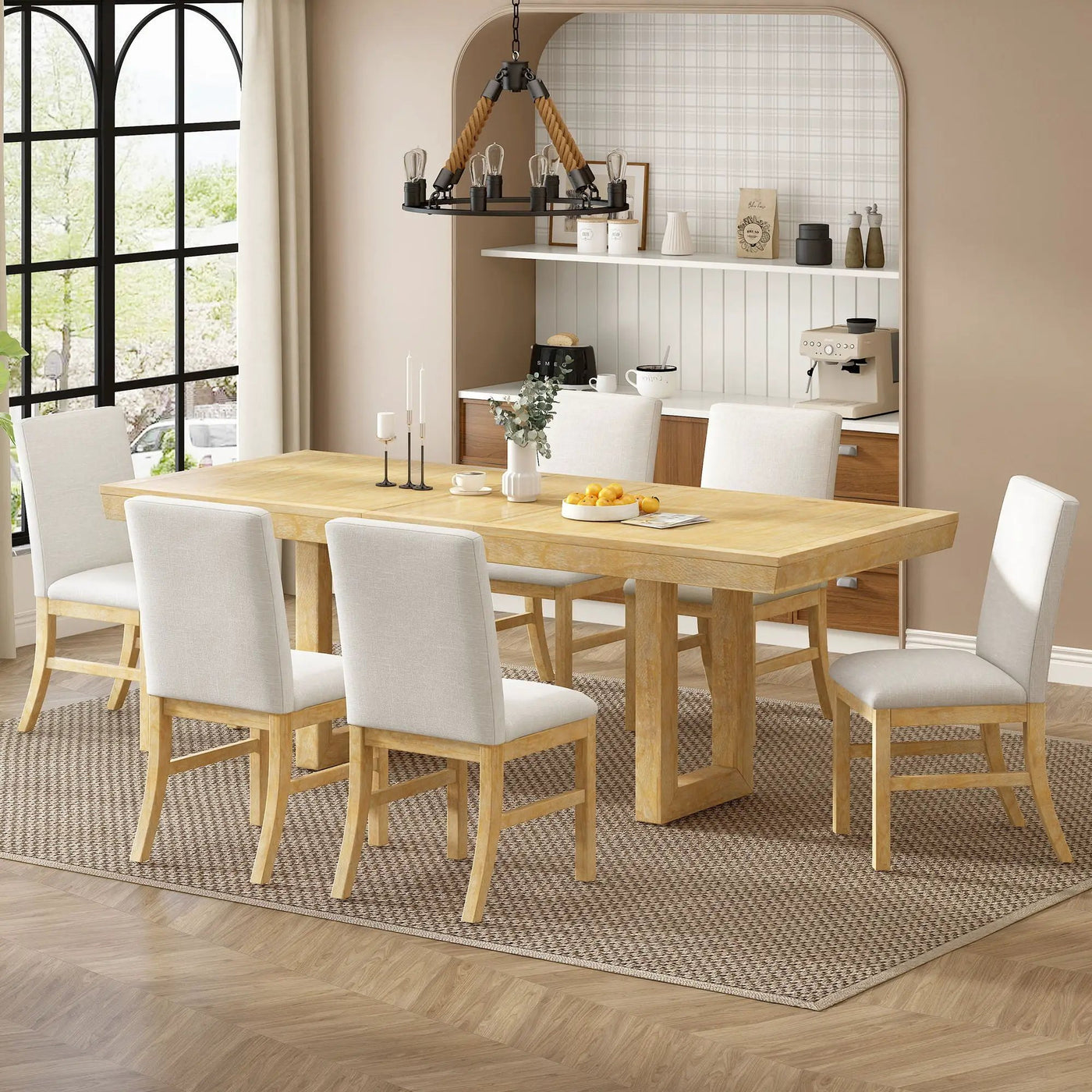 Topmax - 7 Piece Traditional Extendable Dining Table Set With Butterfly Leaf And 6 Upholstered Dining Table Set by Unique Piece Furniture