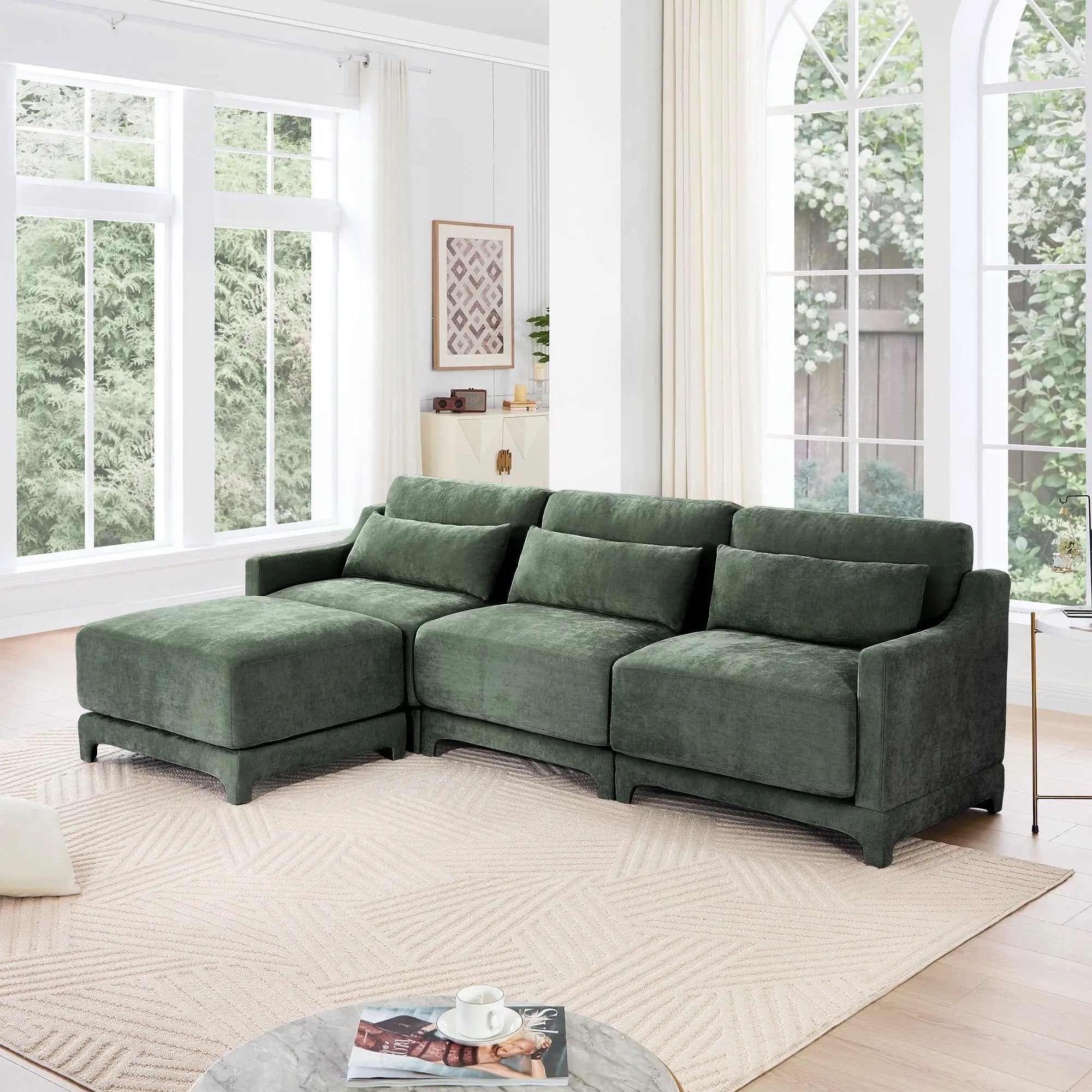 Stylish Sofa With Ottoman And Lumbar Pillows, Ergonomic Design by Unique Piece Furniture