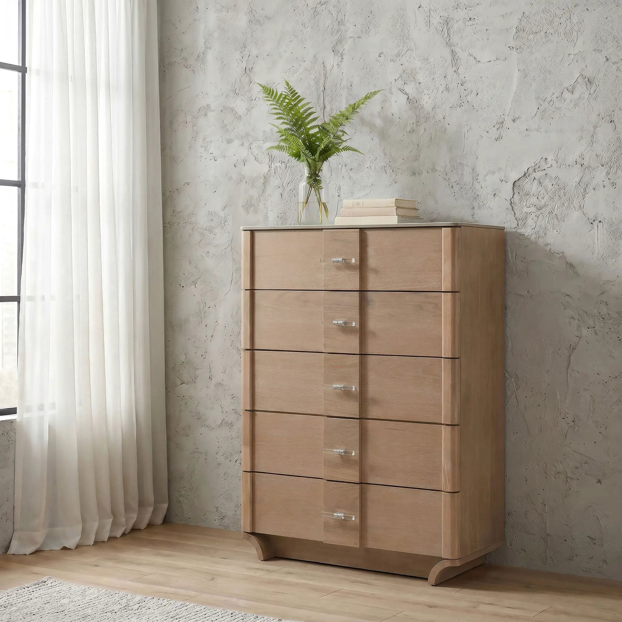 Leanne 5-drawer Sinter Stone Top Chest of Drawers Light Oak by Unique Piece Furniture