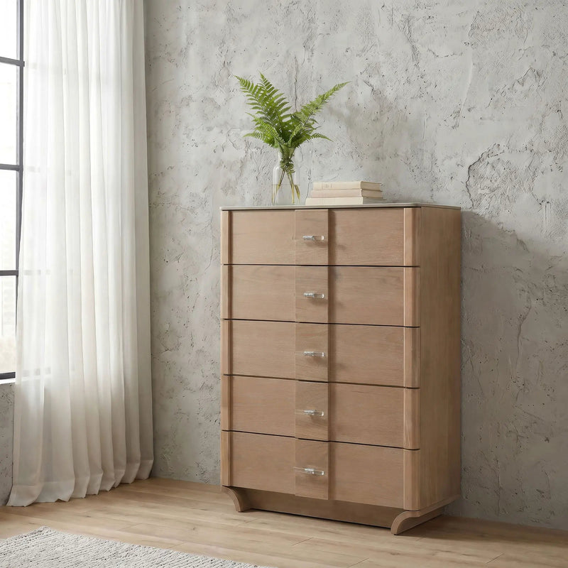 Leanne 5-drawer Sinter Stone Top Chest of Drawers Light Oak by Unique Piece Furniture