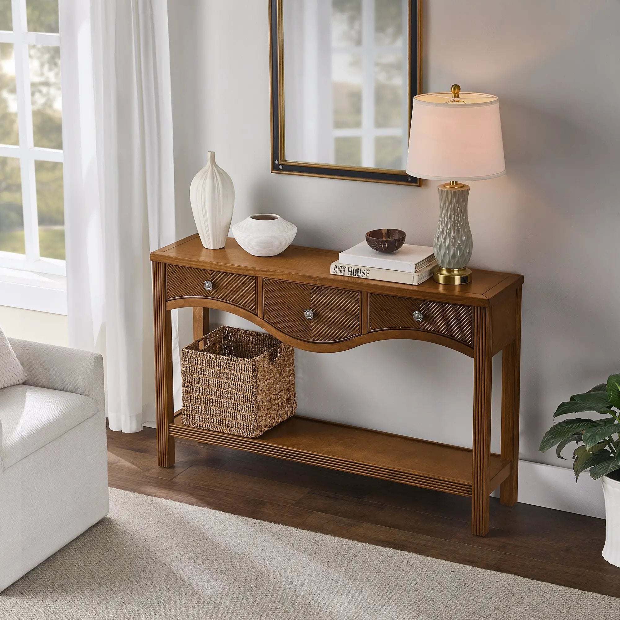 52'' Fluted Wood Console Table with 3 Drawers by HouseOfZazla