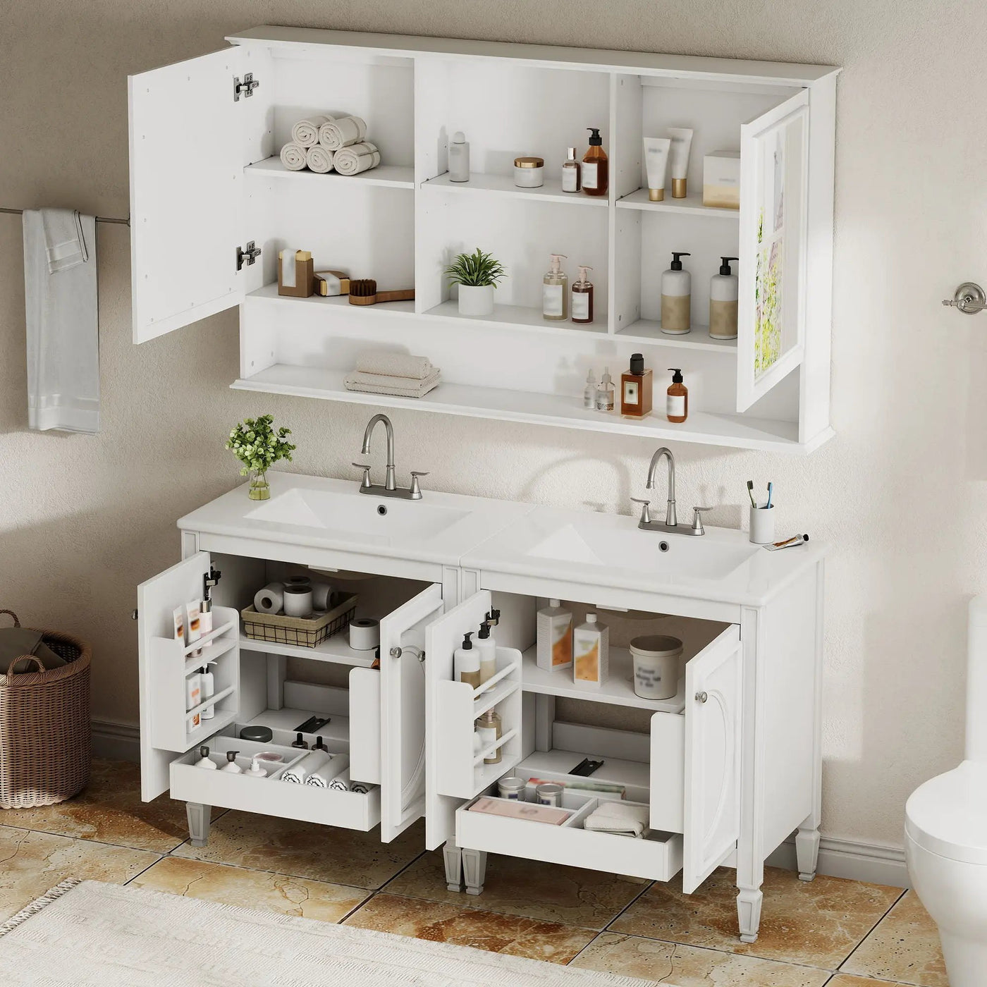 Double Sink Bathroom Vanity Set with Wall Mount Mirror Cabinet by HouseOfZazla