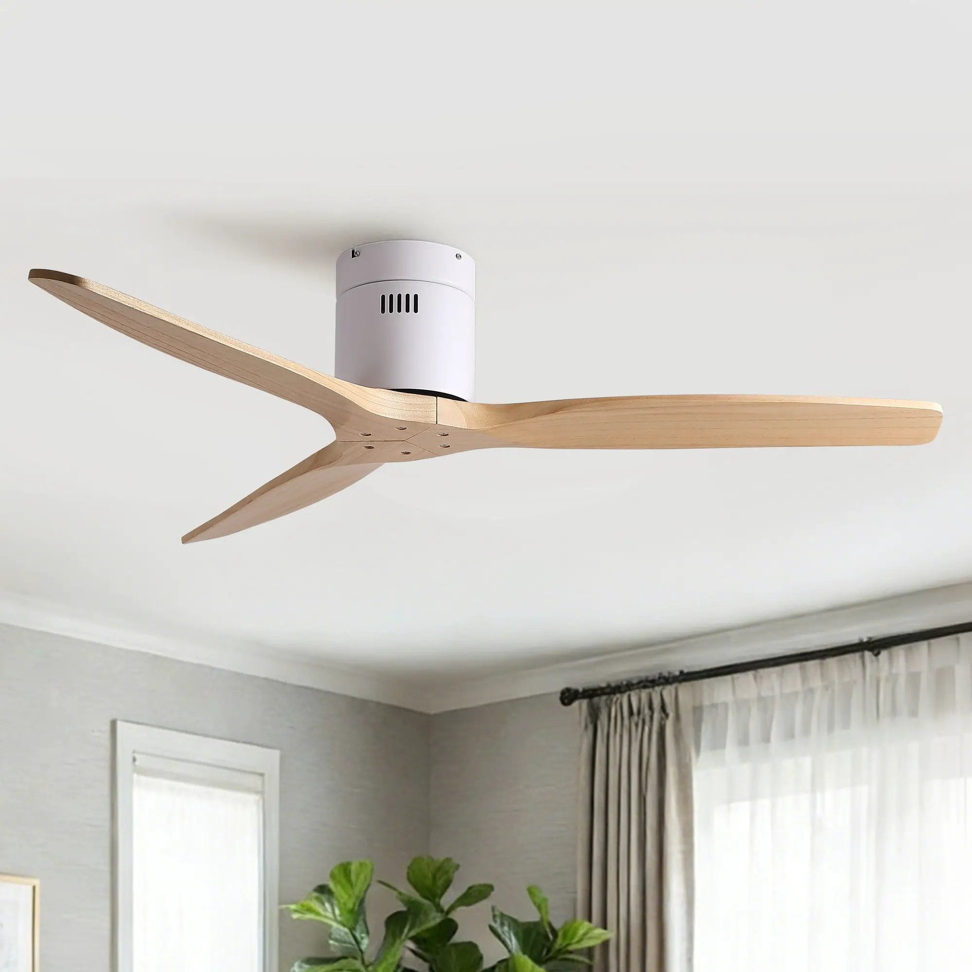 Low Profile Flush Ceiling Fan Without Light - Matte White / White by Unique Piece Furniture