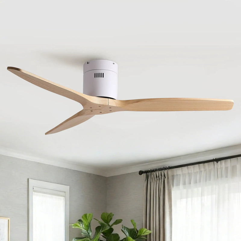 Low Profile Flush Ceiling Fan Without Light - Matte White / White by Unique Piece Furniture