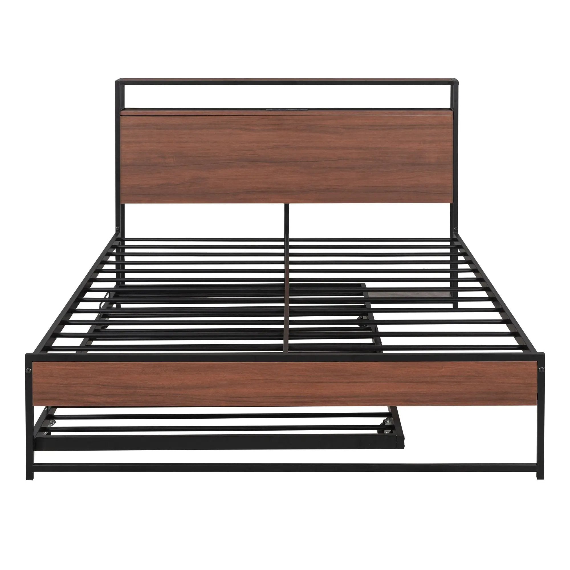 Platform Bed Frame With Trundle, USB Ports And Slat Support, No Box Spring Needed by Unique Piece Furniture