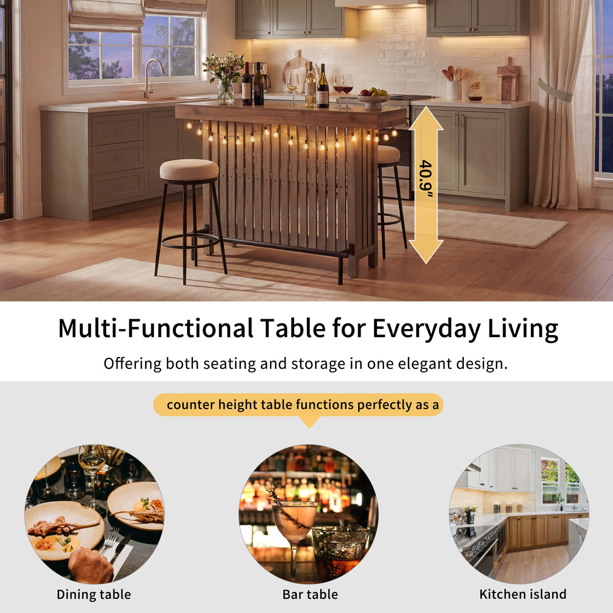3-in-1 Sideboard Table with Wine Storage - Marble-Grain MDF, photo 4 of 10