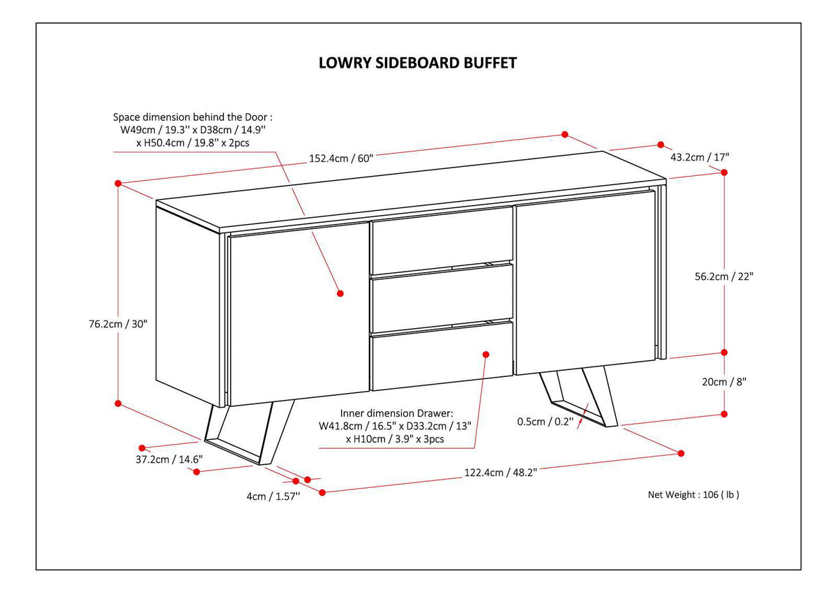 Lowry Modern Industrial Sideboard Buffet with Adjustable Shelves - Dark Brown or Light Brown, photo 4 of 15