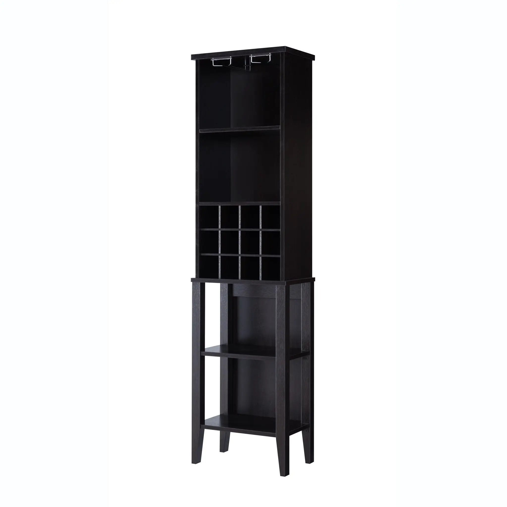 Wooden Wine Bottle Rack Metal Wine Glass Rack Four Shelves - Red Cocoa / Espresso by Unique Piece Furniture