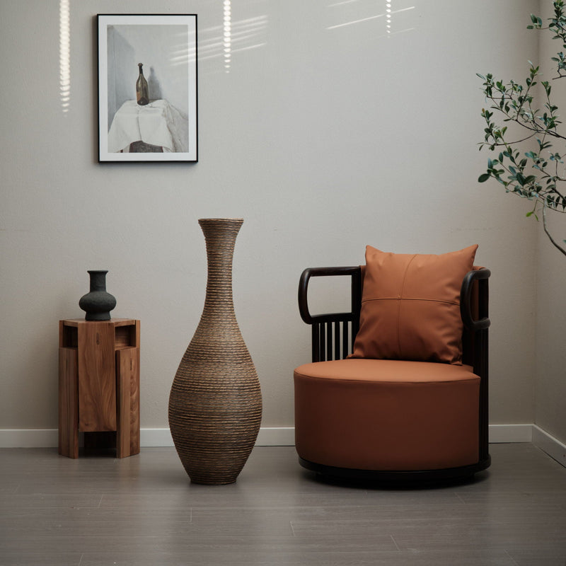 Tall Artificial Rattan Floor Vase with Artistic Design - Beige / Gray, photo 4 of 23