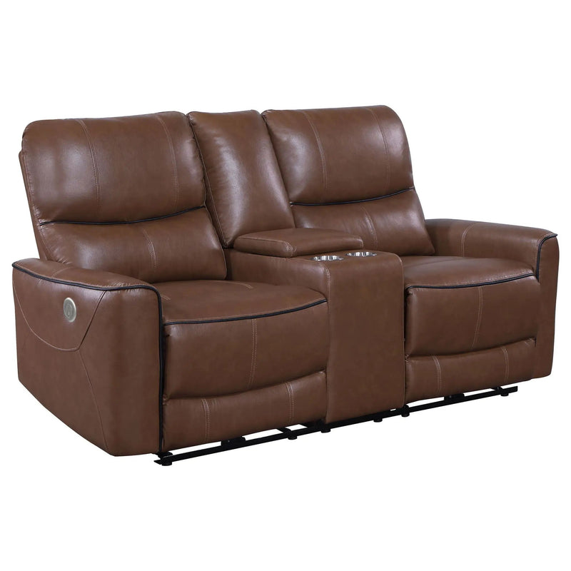 Greenfield Upholstered Power Reclining Loveseat Saddle Brown by Unique Piece Furniture
