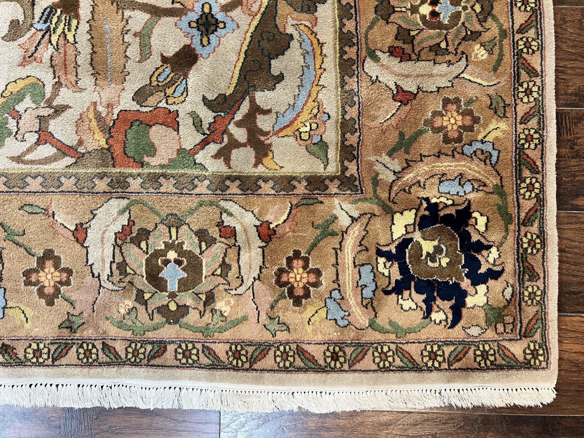 Indian Agra Rug 8x10, Wool Vintage Handmade Carpet, Gray Brown by Jewel Rugs