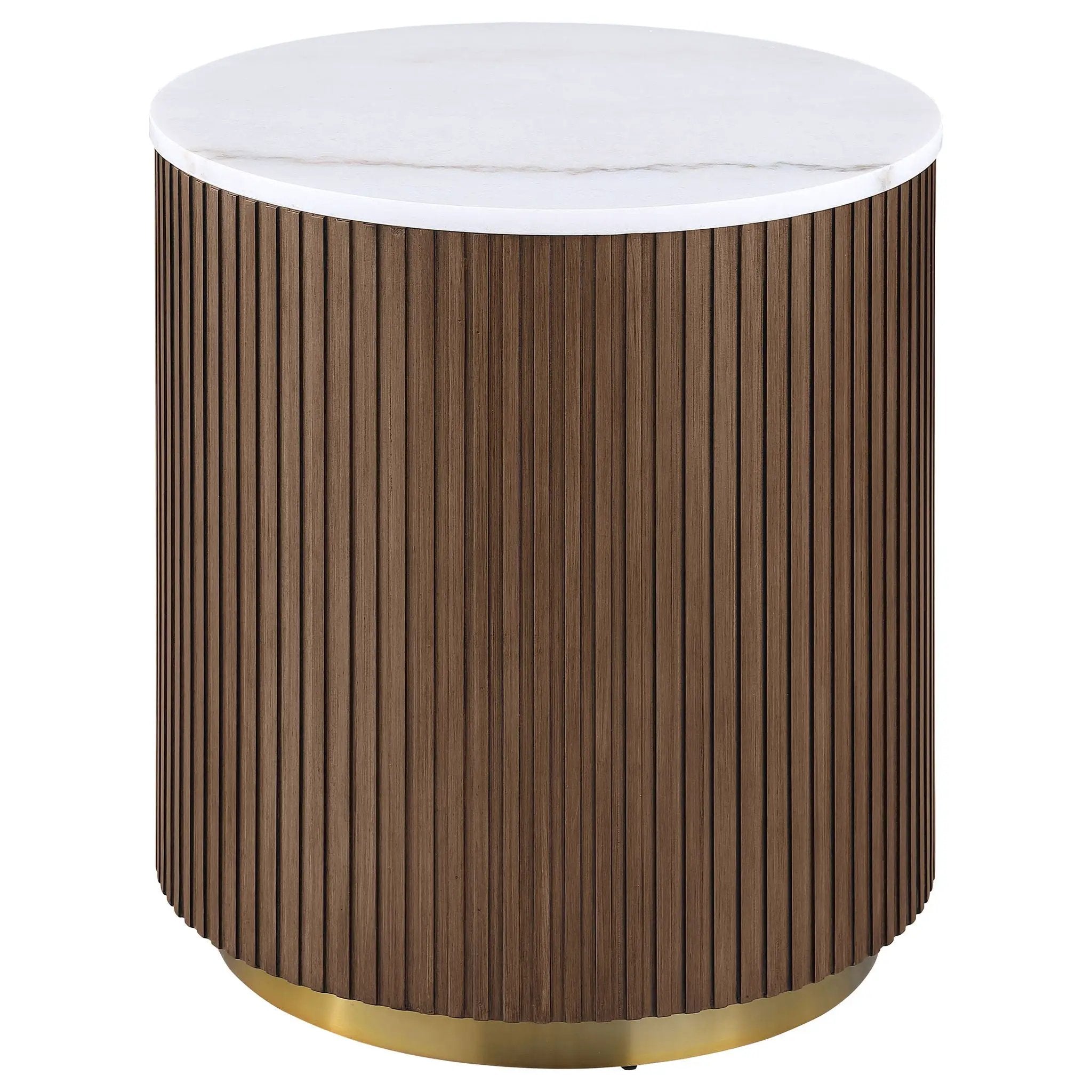 Jason 2-piece Round White Marble Coffee Table Set Honey Brown by Unique Piece Furniture