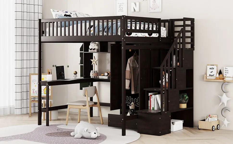 Loft Bed With Bookshelf, Drawers, Desk, And Wardrobe by HouseOfZazla