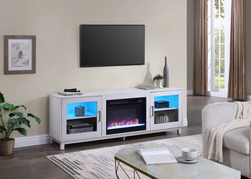 Summit - TV Stand Console With Fireplace - White Walnut Finish by Unique Piece Furniture