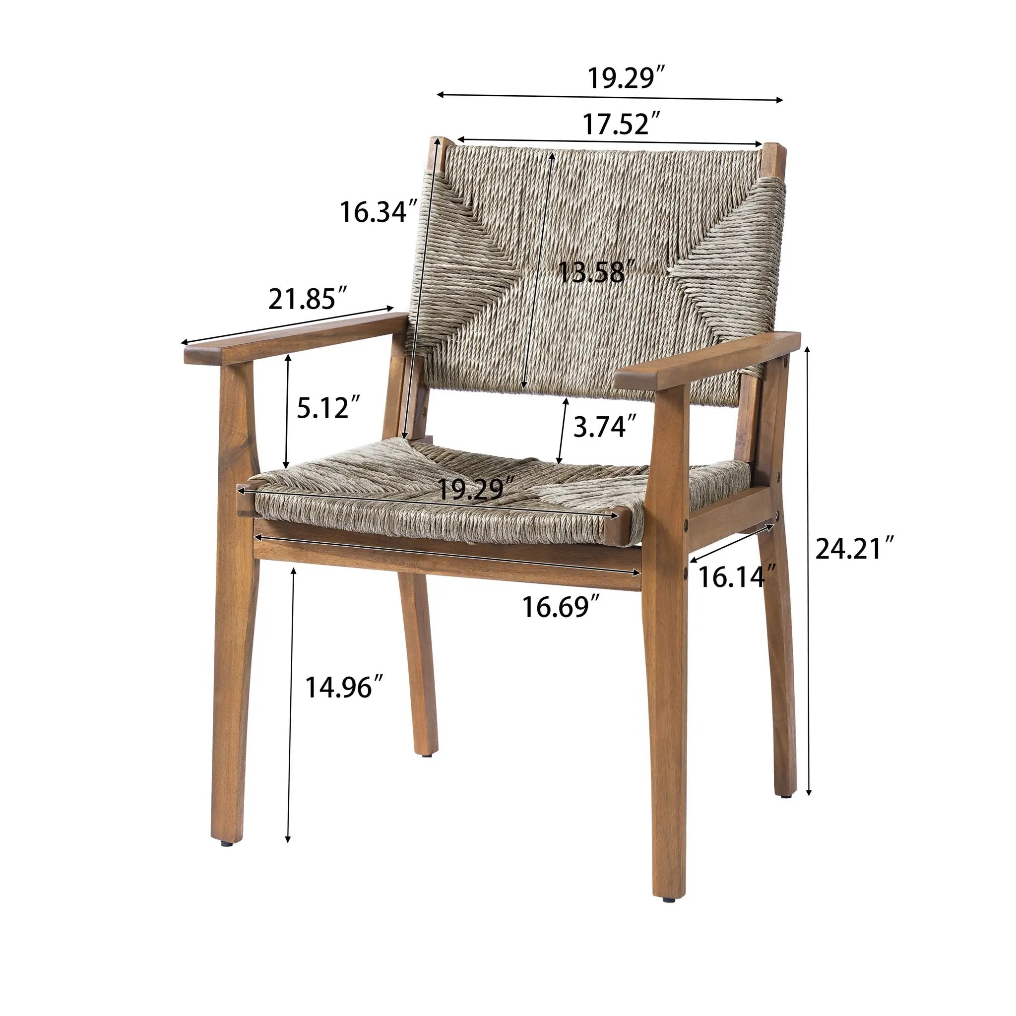 5-Piece Outdoor Dining Set: Brown Round Acacia Wood Table & 4 Brown Wicker Armchairs by HouseOfZazla