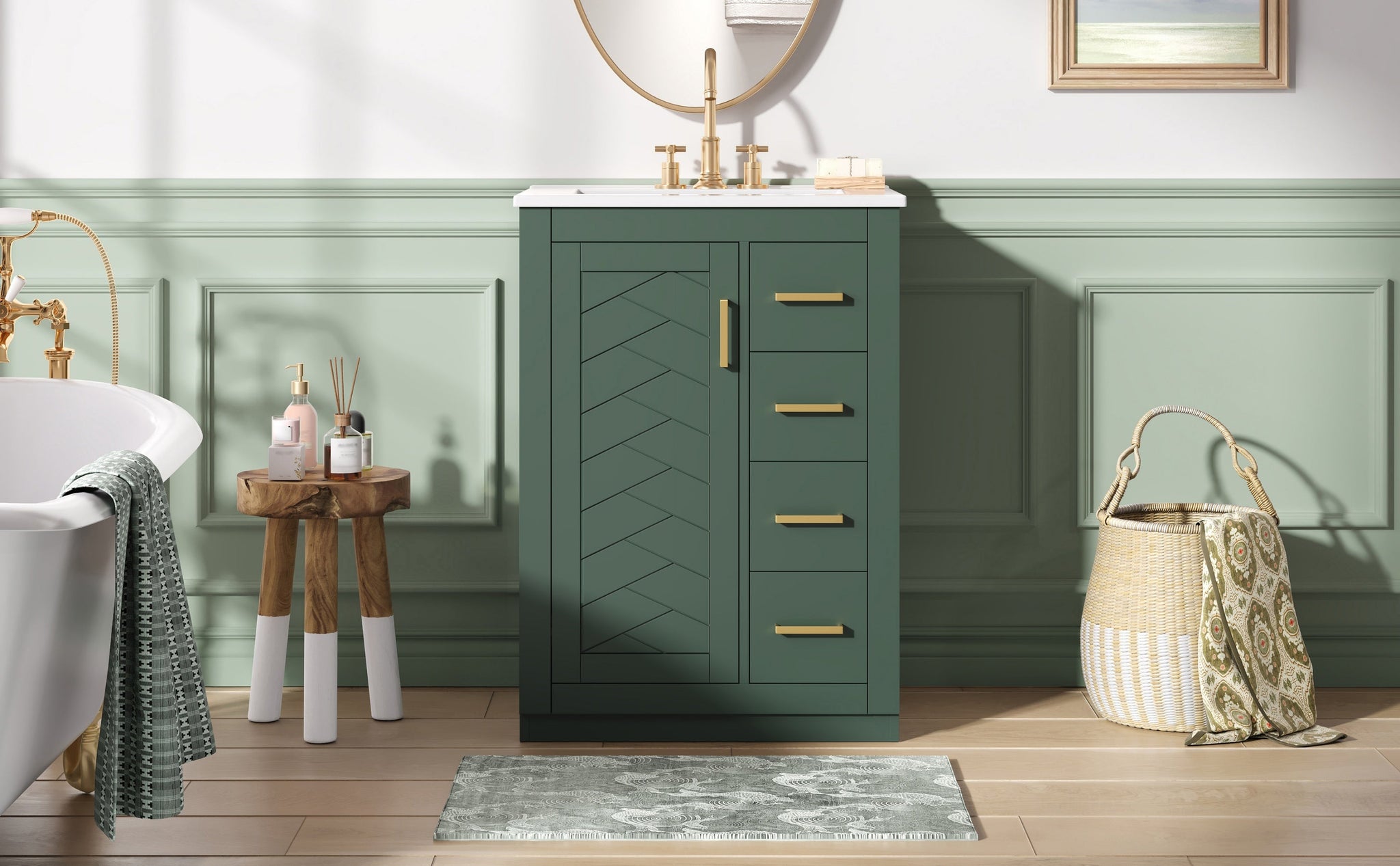 24" Bathroom Vanity with Integrated Ceramic Sink and Storage by HouseOfZazla
