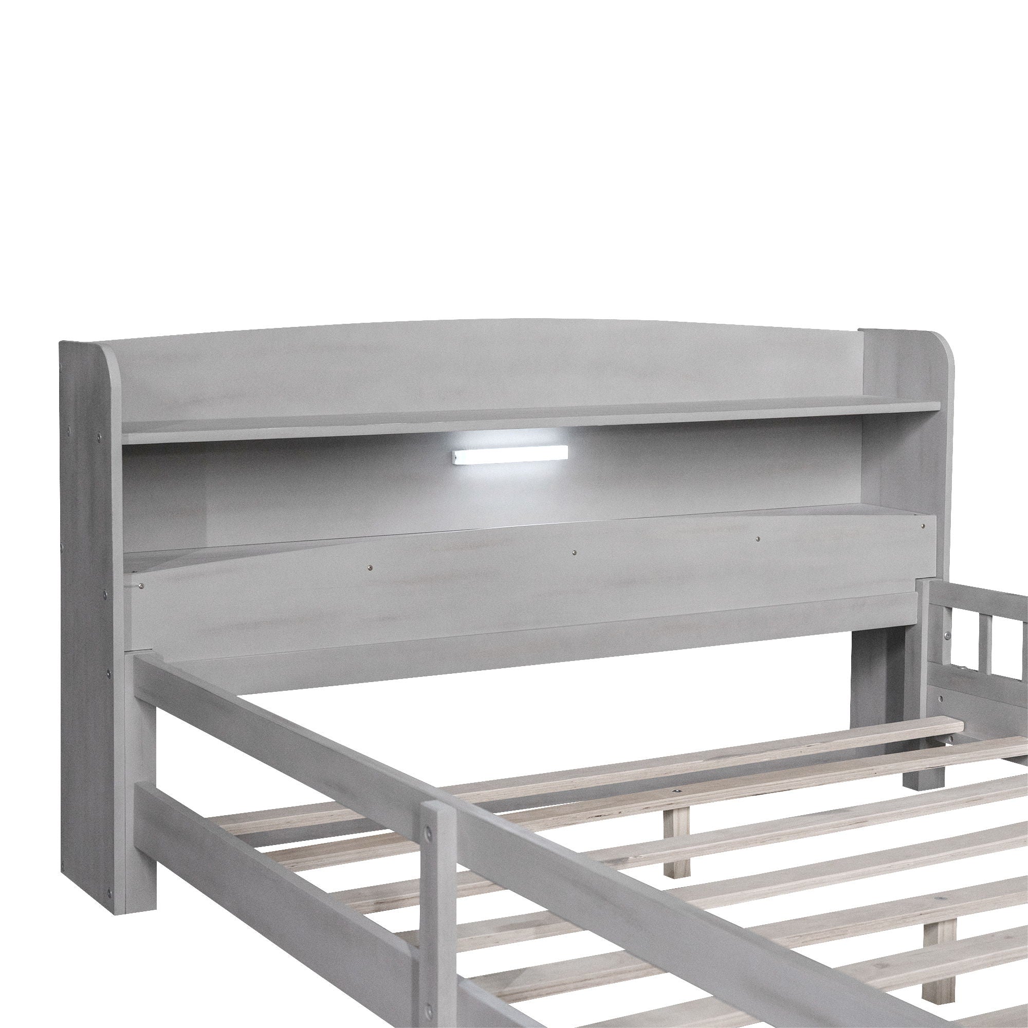 Wood Platform Bed With Built In LED Light, Storage Headboard And Guardrail by Unique Piece Furniture
