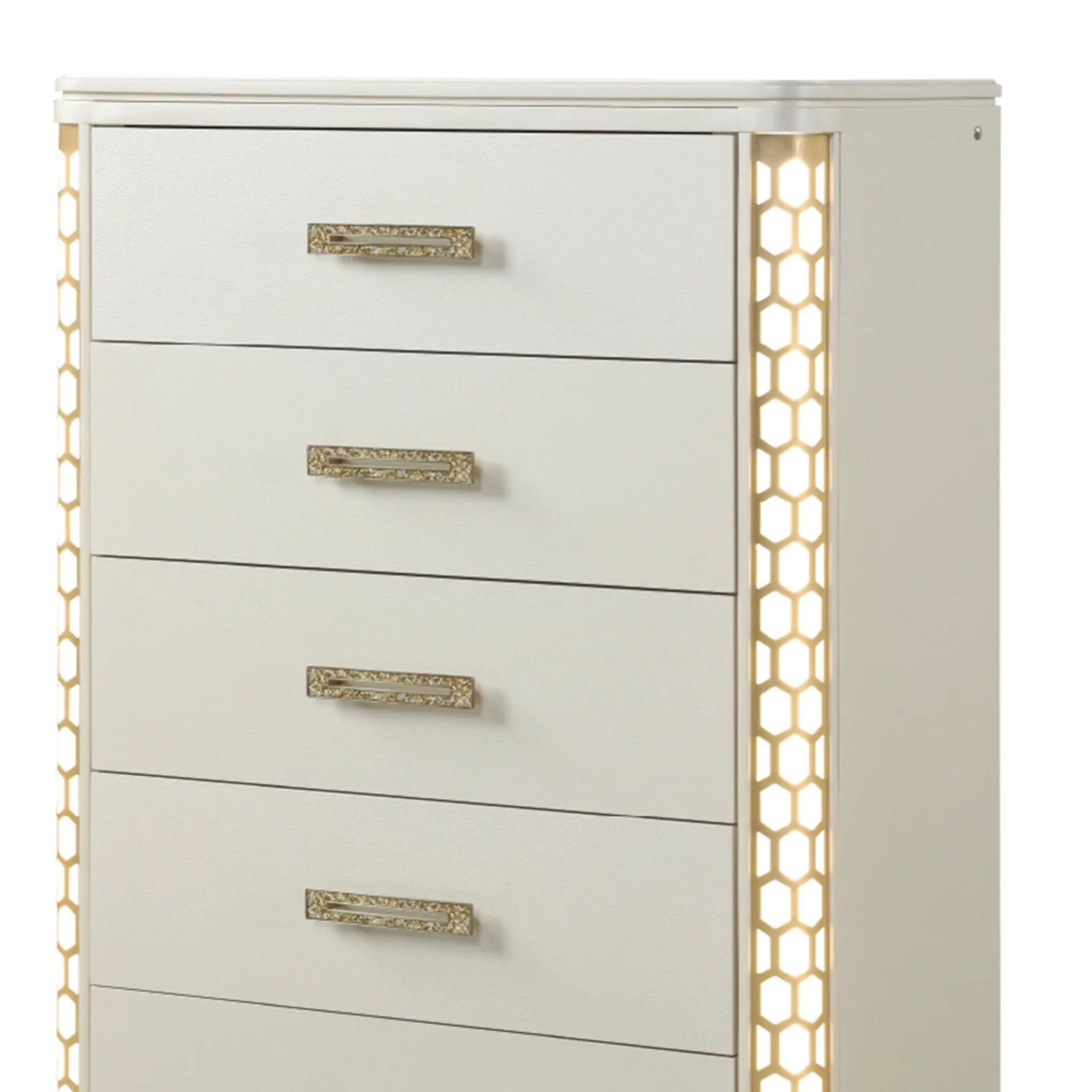 Jasmine - 5 Drawer Chest With Side LED Lightning - Beige