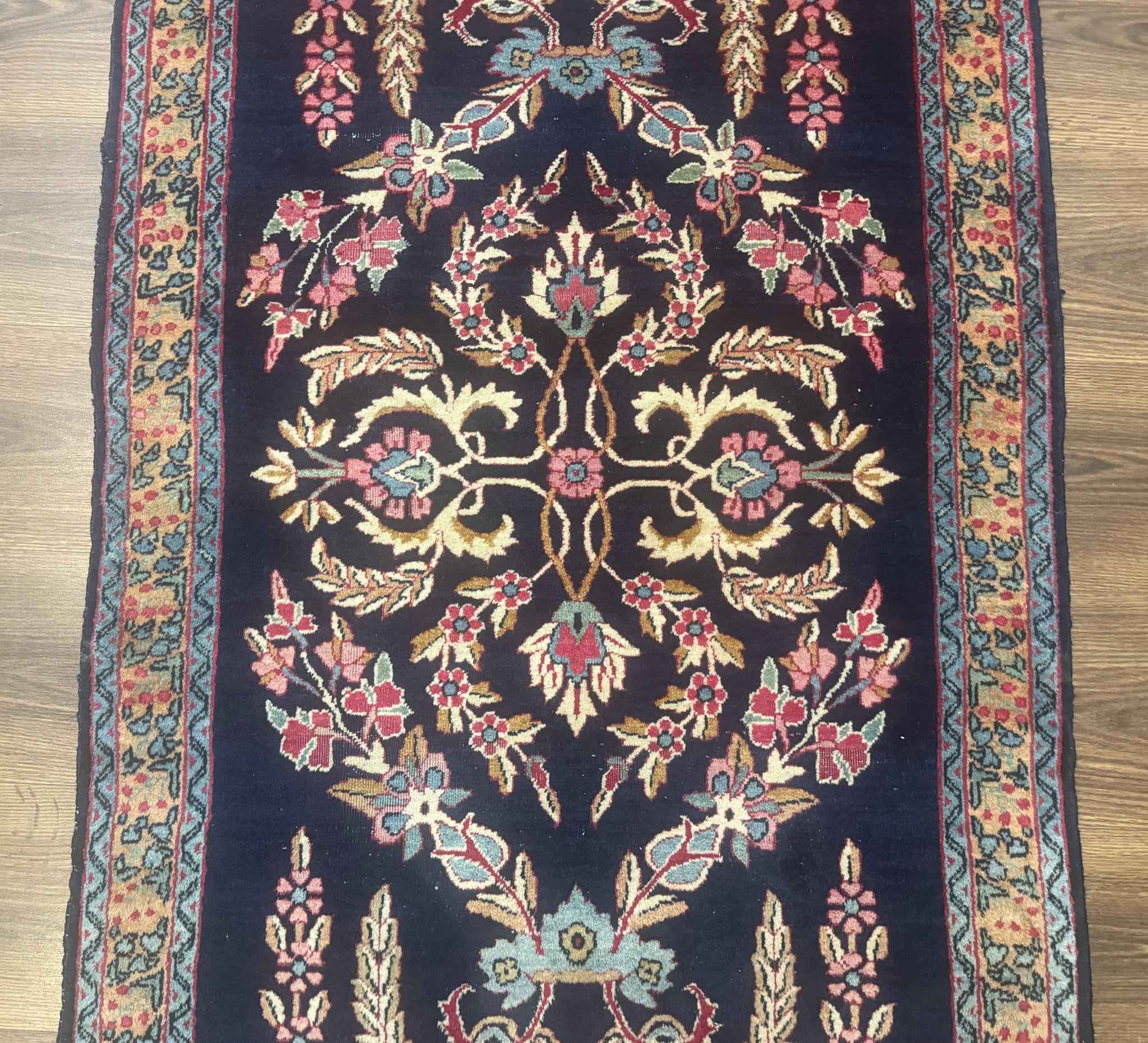 Antique Persian Kerman Rug 2.8 x 4, Navy Blue, Floral by Jewel Rugs