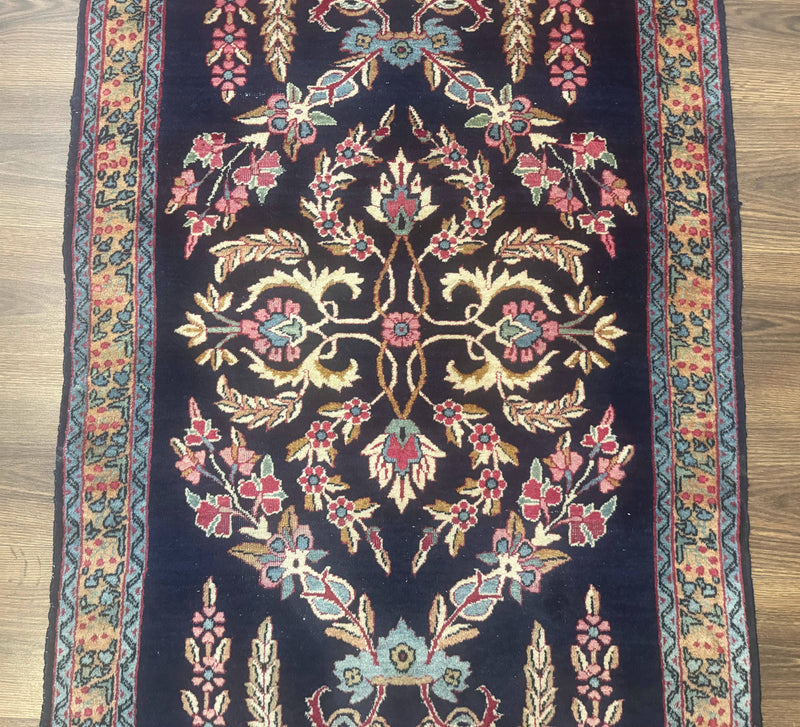 Antique Persian Kerman Rug 2.8 x 4, Navy Blue, Floral by Jewel Rugs