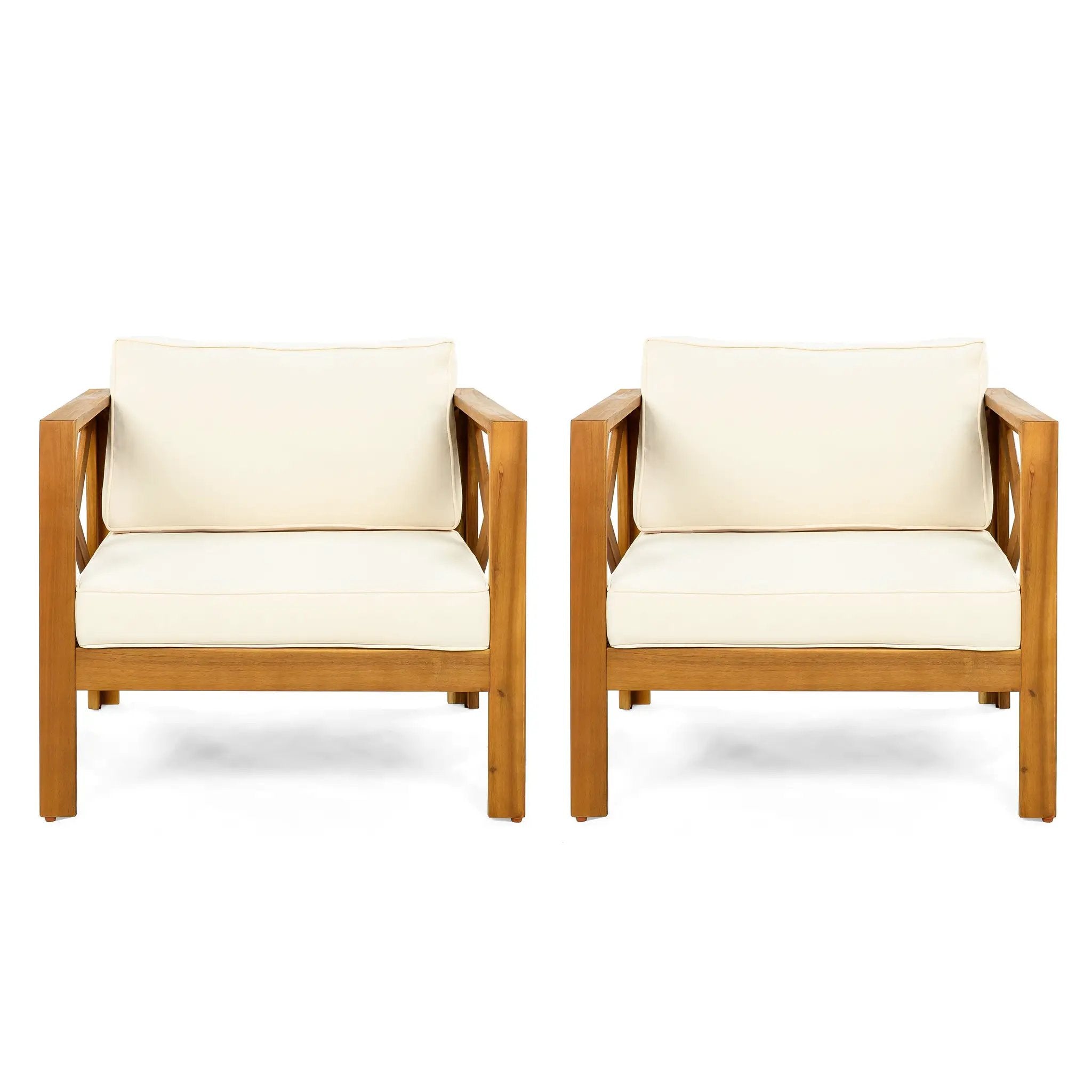 Outdoor Acacia Wood Club Armchair with Cushions (Set of 4) by HouseOfZazla