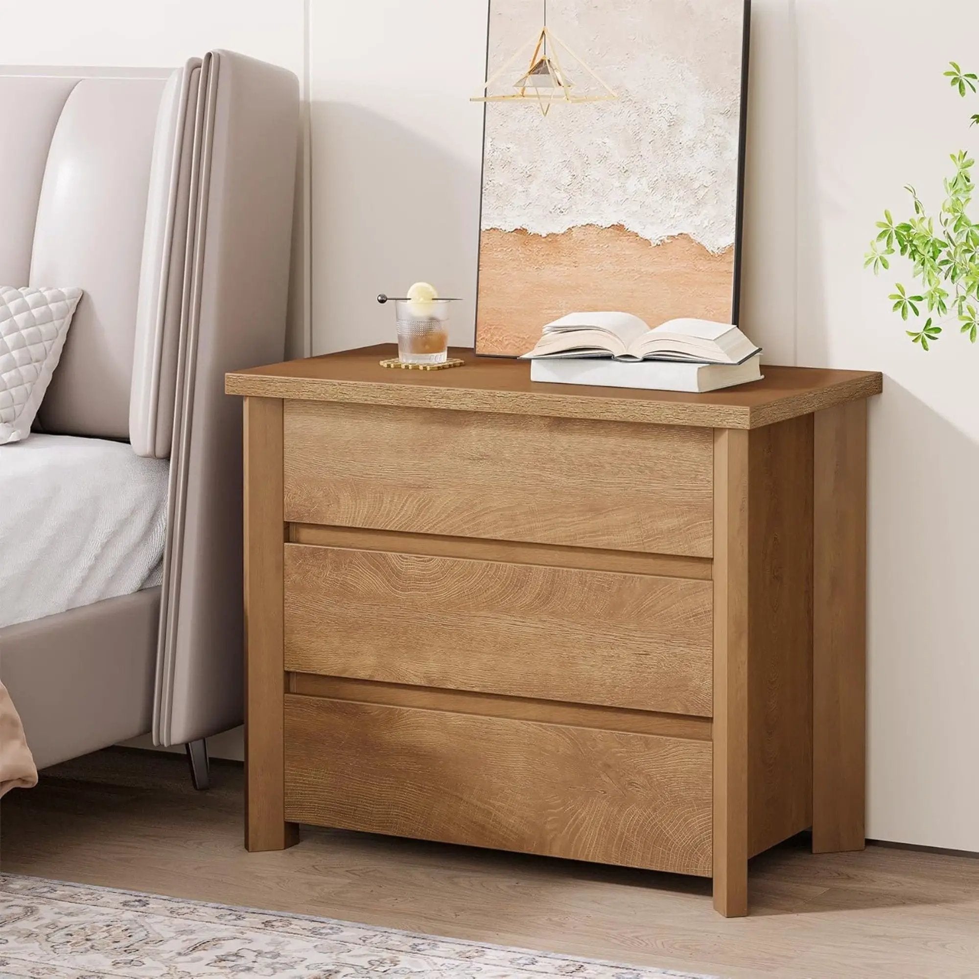 Nightstand With 3 Drawers, Bedside Table, Compact Storage - Brown by HouseOfZazla