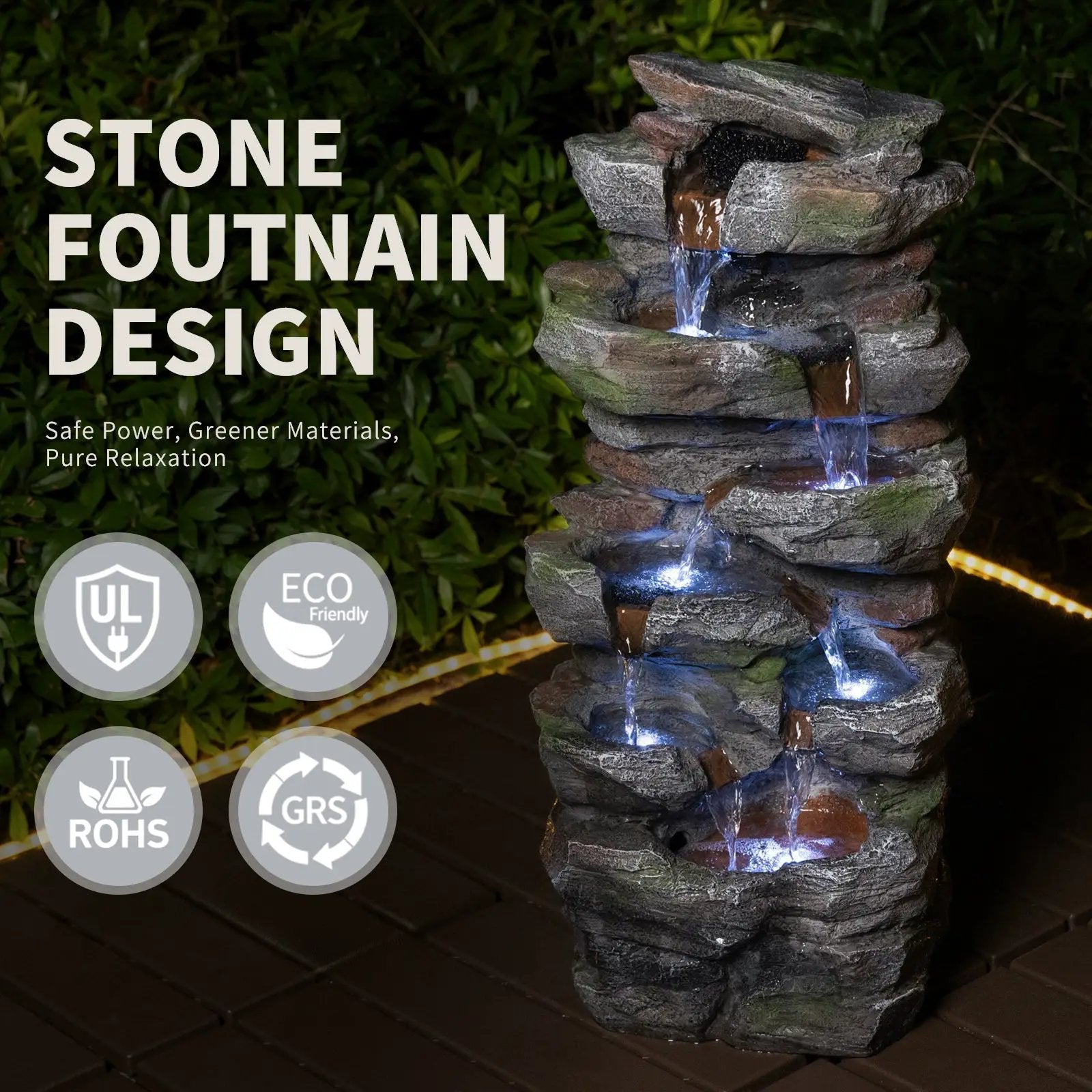 Rock Waterfall Outdoor Fountain with LED Lights by HouseOfZazla