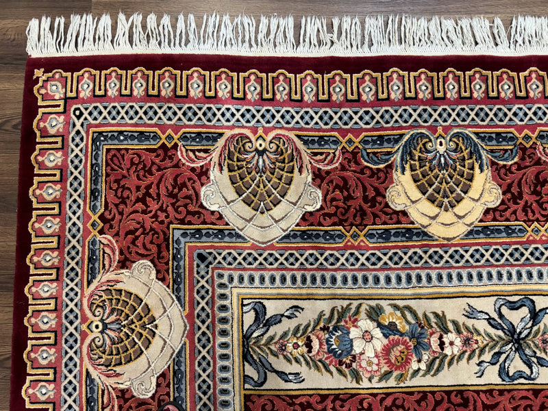 Wonderful Aubusson Rug 10x14, Red Maroon, Elegant, Fine 200 KPSI by Jewel Rugs