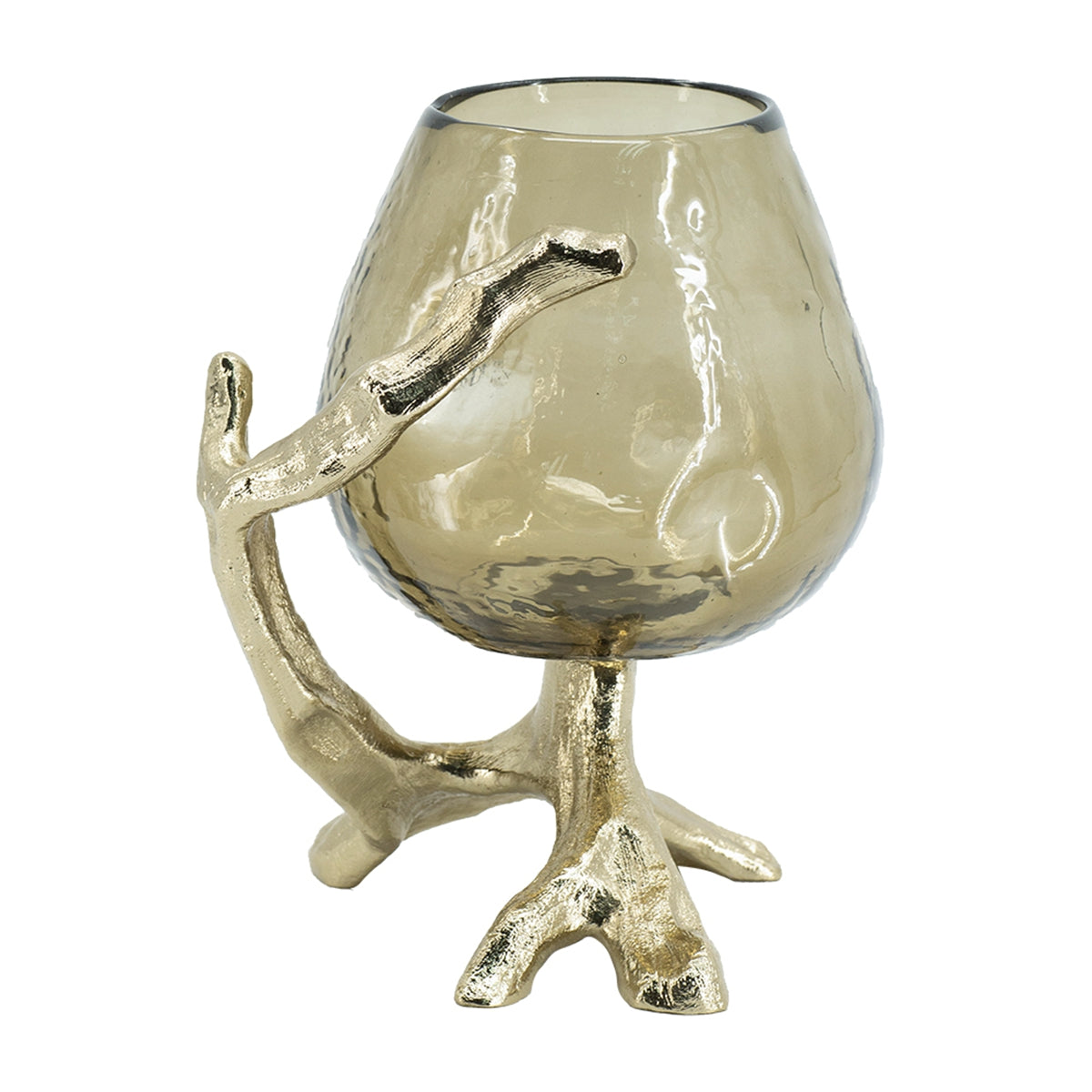 Olive Glass Candle Holder with Gold Metal Legs by HouseOfZazla