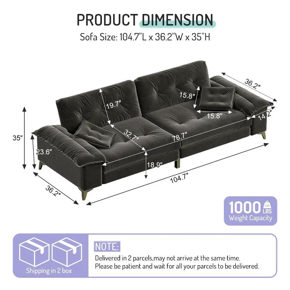 104.7" Modern 4-Seater Cloud Sofa with Wide Flip Armrests by HouseOfZazla
