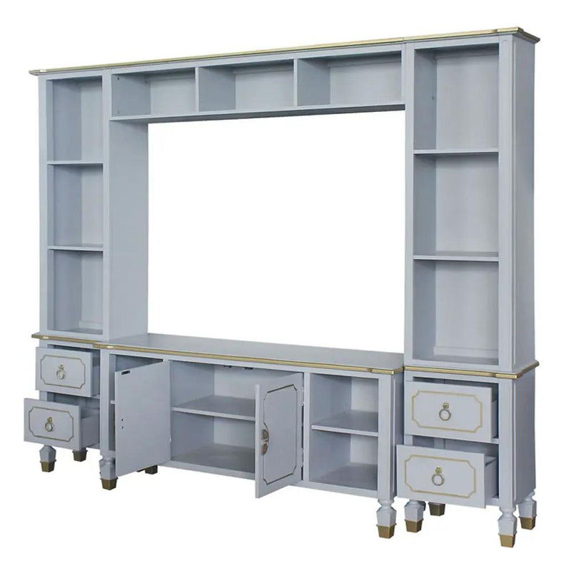 House Marchese - Entertainment Center - Gold Trim & Pearl Gray by Unique Piece Furniture