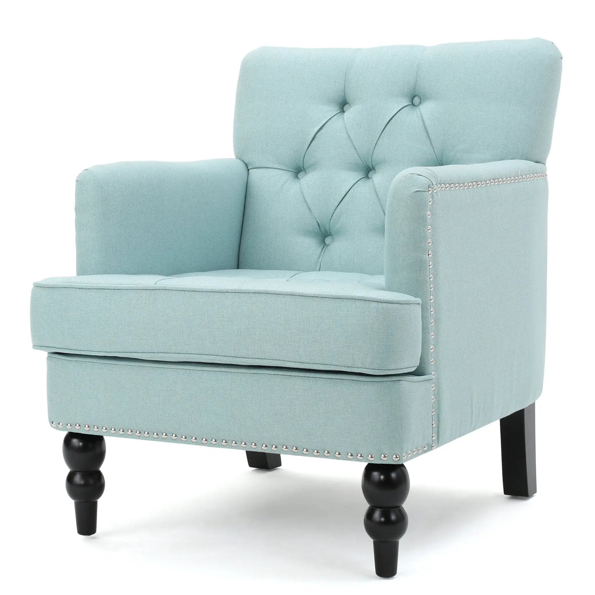 Harrison Tufted Club Chair with Button Tufted Back and Birch Wood Legs by HouseOfZazla
