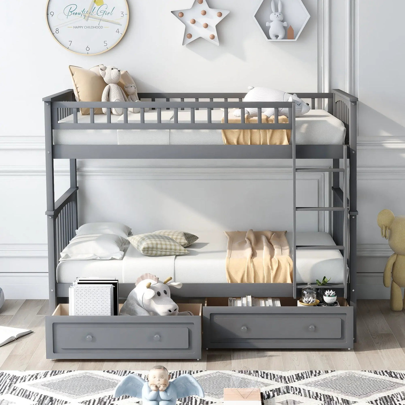 Twin Over Twin Bunk Bed With Drawers, Convertible Beds by HouseOfZazla