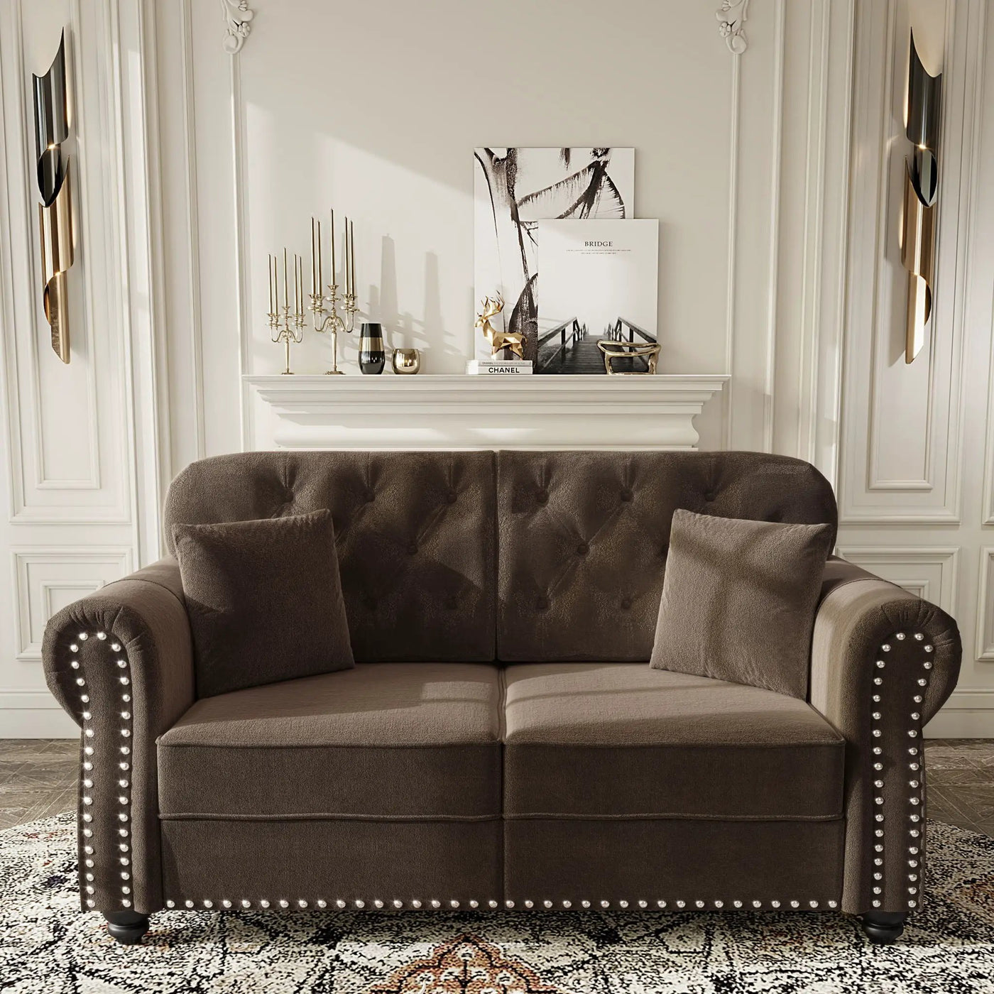 Upholstered Sofa Set With Nailhead Trim And Rolled Armrests, Includes Pillows by HouseOfZazla