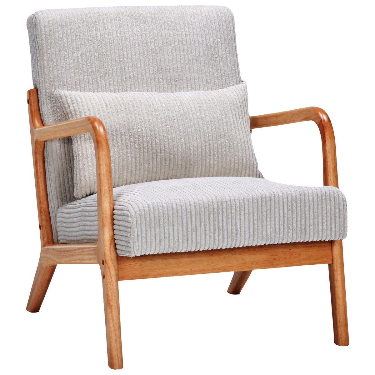 Upholstered Arm Chair with Pillow - Fabric & Wood - Beige, Gray, Dark Gray