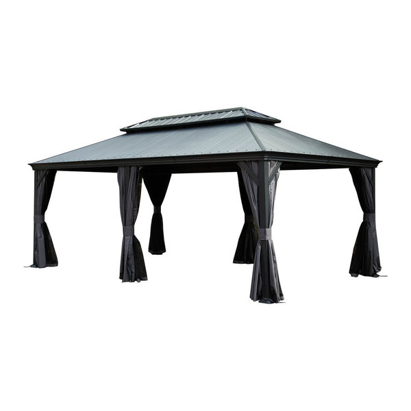 12'x20' Hardtop Gazebo with Resin Roof and Curtains - Brown, photo 2 of 10