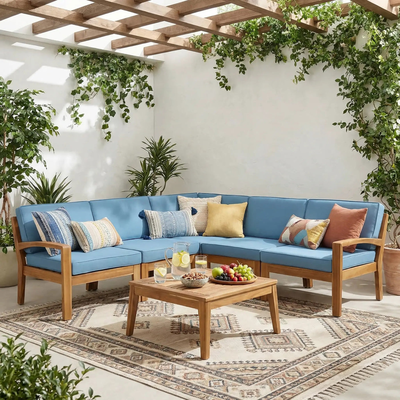Grenada 5 Seater Acacia Wood Sectional Sofa Set by HouseOfZazla
