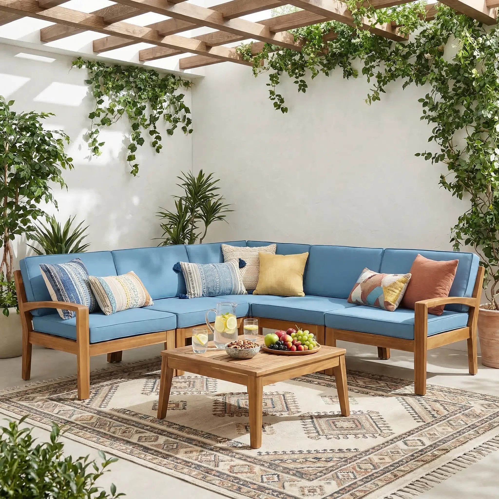 Grenada 5 Seater Acacia Wood Sectional Sofa Set by HouseOfZazla