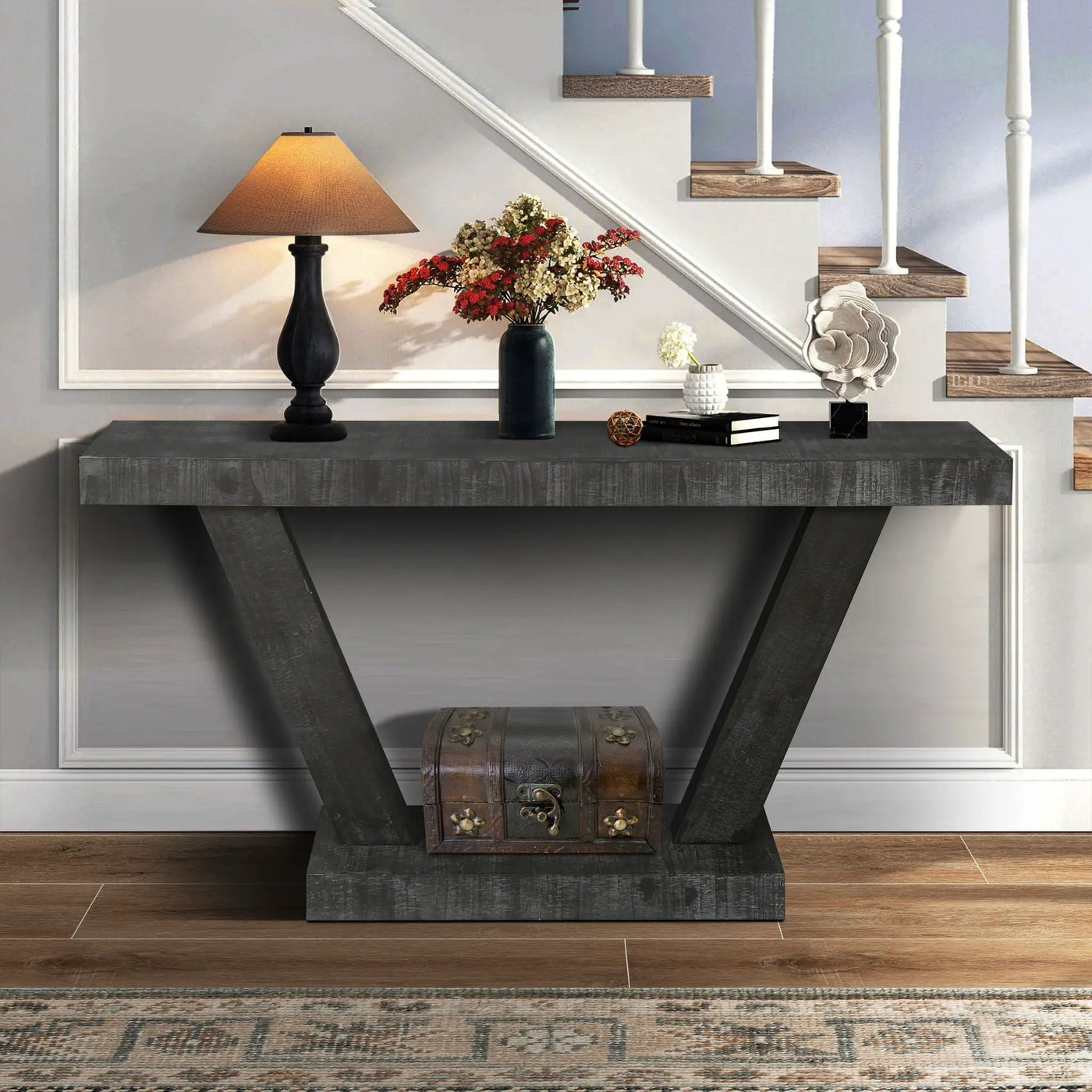 Vintage Distressed Wood Entryway Bench With 2 Tier Storage Cabinet by Unique Piece Furniture