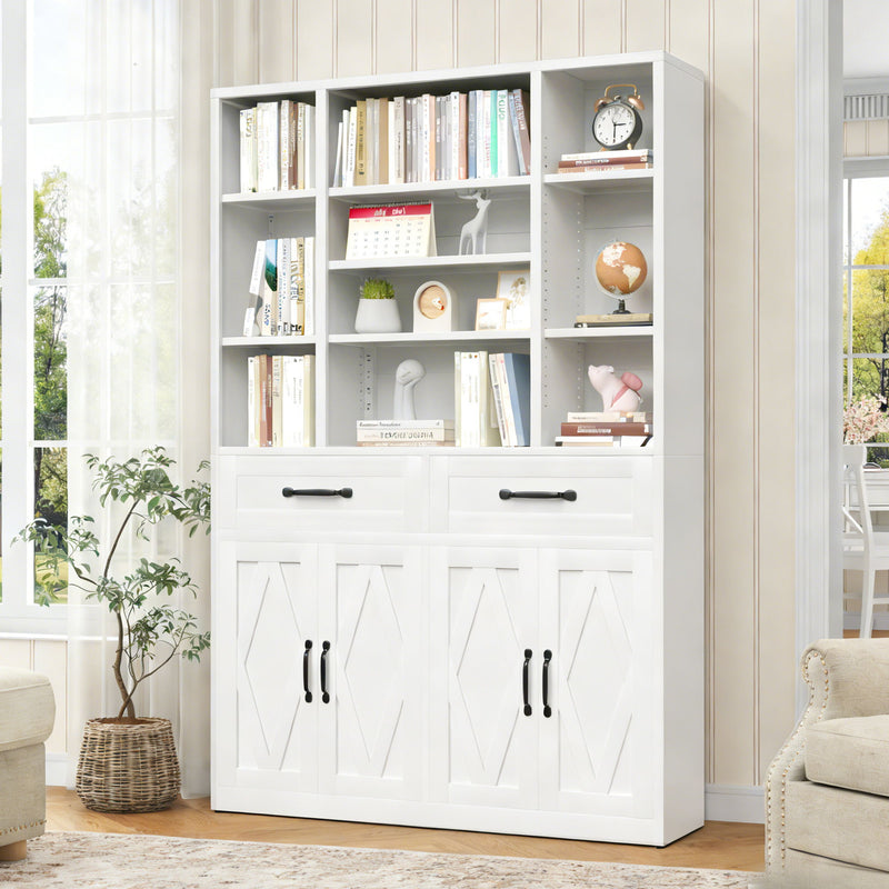 Industrial Bookcase Tall with Adjustable Shelves, Drawers & Doors - White Steel, photo 5 of 27