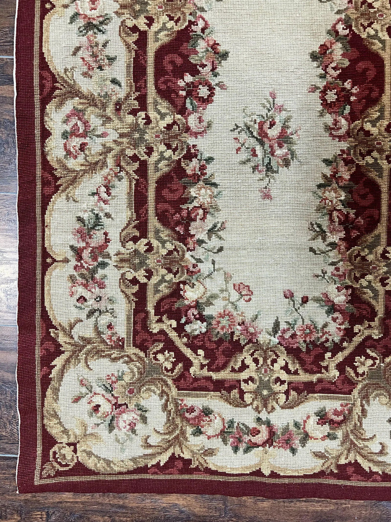 Needlepoint Runner Rug 2.5 x 10.7, Tan Runner Rug, Flatweave Runner, Aubusson European Design, Needlepoint Rug, Long Runner, Hallway Rug by Jewel Rugs