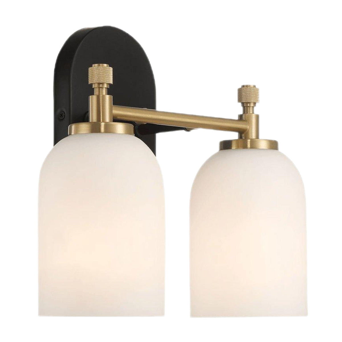 2-Light Vanity Wall Sconce with Frosted Glass Shade - Black/Gold/White, photo 3 of 9
